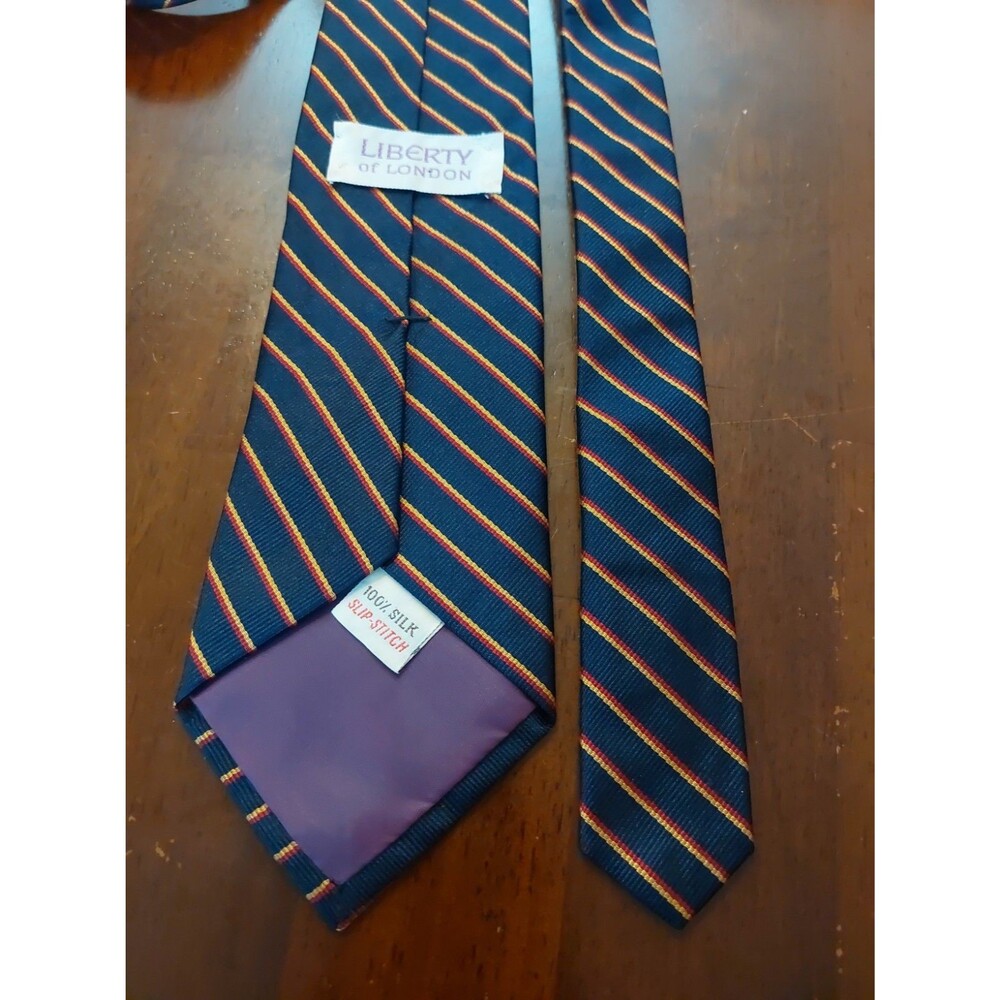 Vintage Navy Red Gold Diagonal Stripe Rep Tie Liberty Of London Tie 100% Silk